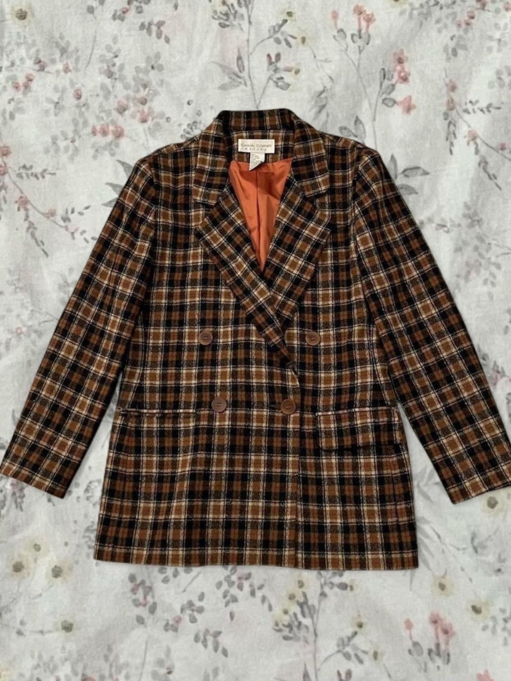 Vintage 90s Autumnal Plaid Blazer Jacket Coat Wool Lined Casual Corner